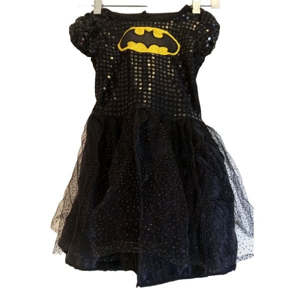 Batgirl Dress Girls Sz Small M Black Gold Sequin Tutu Dress Costume Halloween - Picture 7 of 9